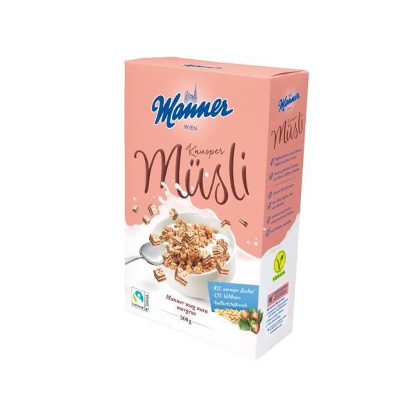 Manner Knusper Müsli, 500 Gramm Packung Seitenansicht